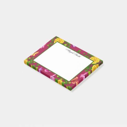 Post-it® Fleur Rose Jaune Et Violet Élégante (Incliné)