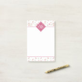 Post-it® Fleur rose molle d'aquarelle du monogramme | (Sur un bureau)