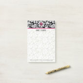 Post-it® Fleur rose noire et blanche Damas (Sur un bureau)