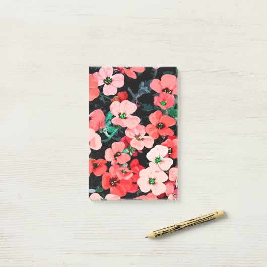Post-it® Fleur rouge aquarelle (Sur un bureau)