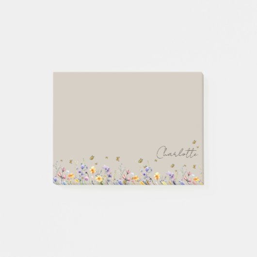 Post-it® Fleur sauvage couleur aquarelle avec papillon (Devant)