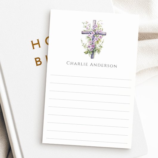 Post-it® Fleur violette en croix à l'aquarelle avec nom et