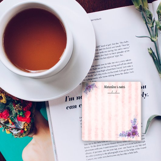 Post-it® Fleur violette feminine et rayures roses douces 3"