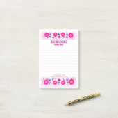 Post-it® Fleuriste à bordure de fleurs roses (Sur un bureau)