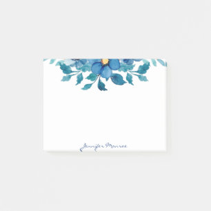 Post-it® Fleurs aquarelle bleue personnalisées
