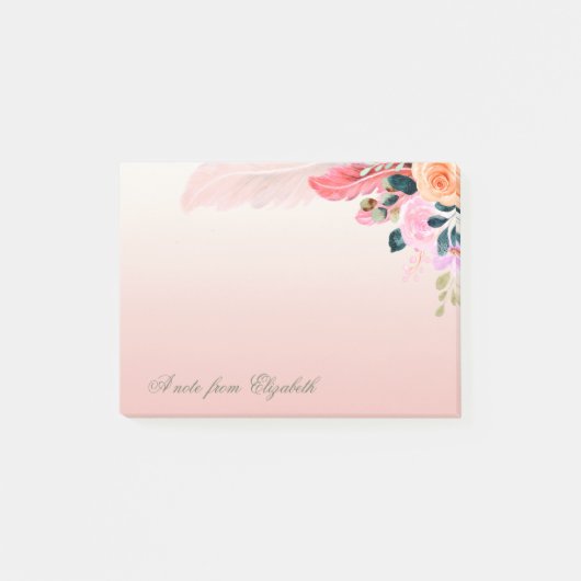 Post-it® Fleurs aquarelle élégantes et féminines avec plume (Devant)