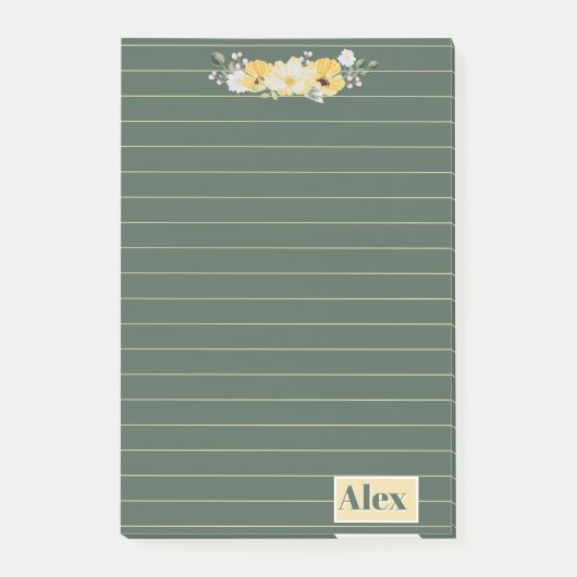 Post-it® Fleurs aquarelles modernes et fond vert (Devant)