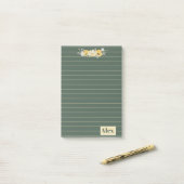 Post-it® Fleurs aquarelles modernes et fond vert (Sur un bureau)
