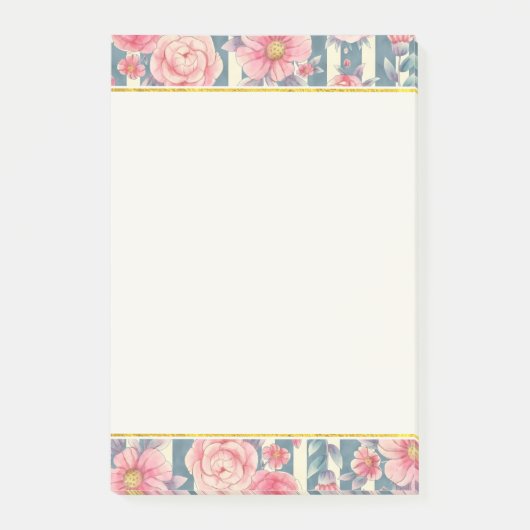 Post-it® Fleurs aquarelles roses sur rayures (Devant)