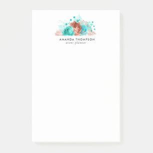 Post-it® Fleurs aquarelles turquoise et corail
