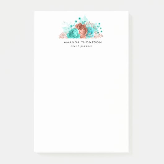 Post-it® Fleurs aquarelles turquoise et corail (Devant)