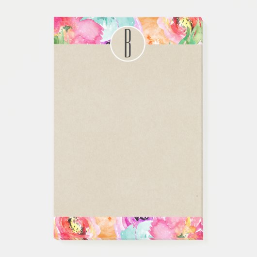Post-it® Fleurs aquarelles vives Monogramme kraft initial (Devant)