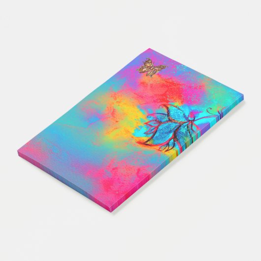 Post-it® FLEURS BLANCHES ET BOUTTERFLY Bleu Rose Jaune (Incliné)