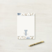Post-it® Fleurs Brunes Bleues Crème Monogramme Initial Nom (Sur un bureau)