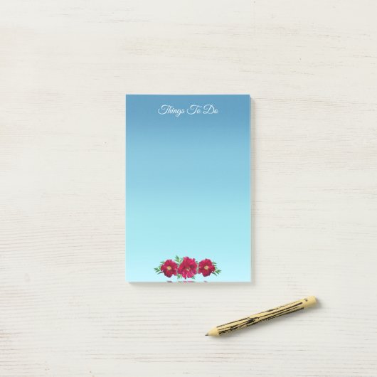 Post-it® Fleurs Burgudy sur les choses bleu ciel à faire (Sur un bureau)