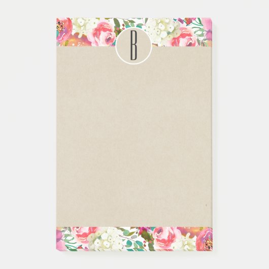 Post-it® Fleurs colorées d'aquarelle Kraft Monogramme initi (Devant)