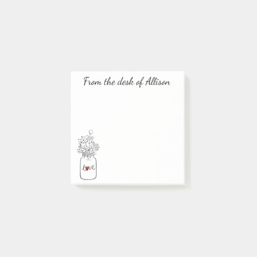 Post-it® Fleurs d'amour du coeur rouge de Mason Jar (Devant)