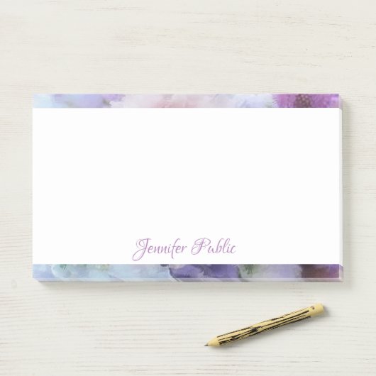 Post-it® Fleurs d'aquarelle de texte de script manuel perso (Sur un bureau)