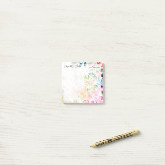 Post-it® Fleurs d'aquarelle Joyeuses 3" x 3" (Sur un bureau)