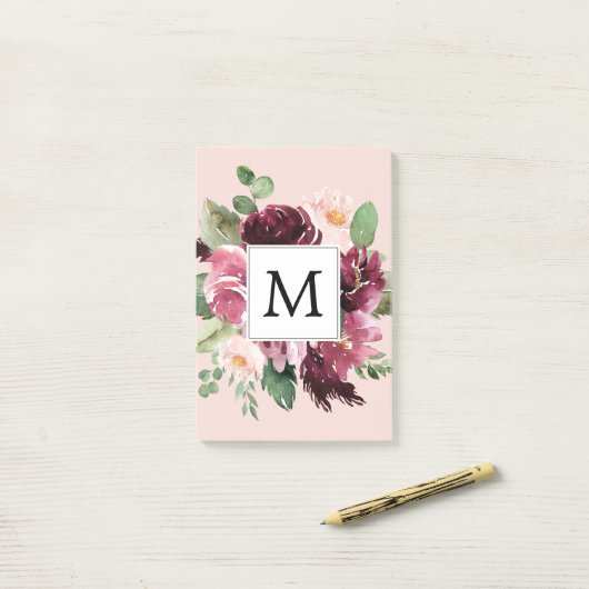 Post-it® Fleurs d'aquarelle modernes Monogrammes (Sur un bureau)