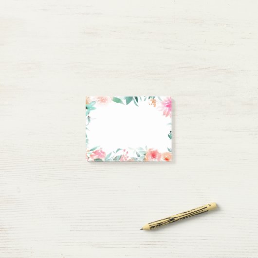 Post-it® fleurs d'aquarelle romantique (Sur un bureau)