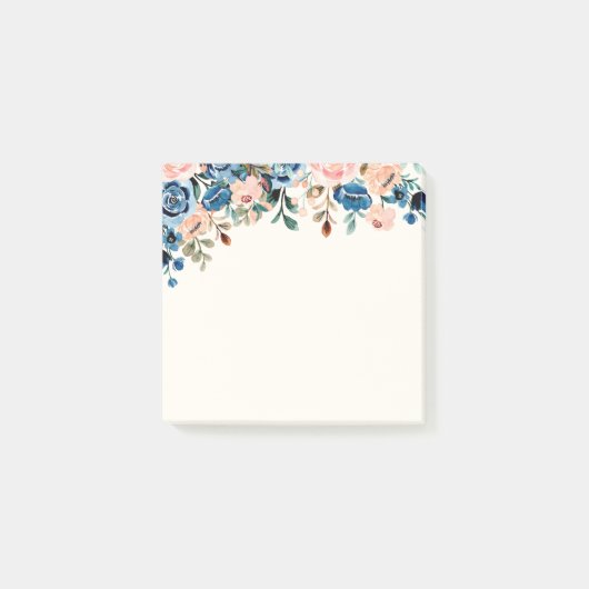 Post-it® Fleurs d'aquarelle rose et bleu (Devant)