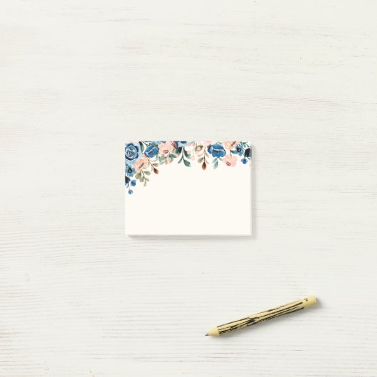 Post-it® Fleurs d'aquarelle rose et bleu (Sur un bureau)