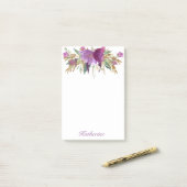 Post-it® Fleurs d'aquarelle violette et or (Sur un bureau)