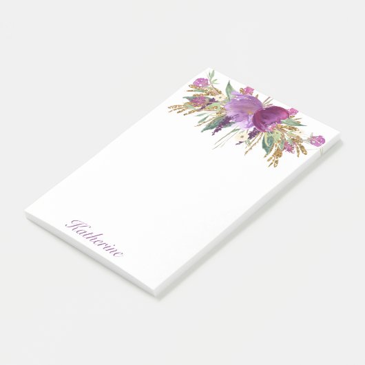 Post-it® Fleurs d'aquarelle violette et or (Incliné)