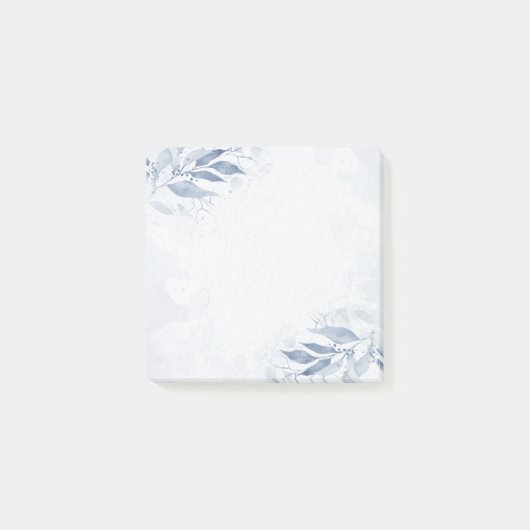 Post-it® Fleurs de feuilles d'aquarelle bleue Botanique Mar (Devant)