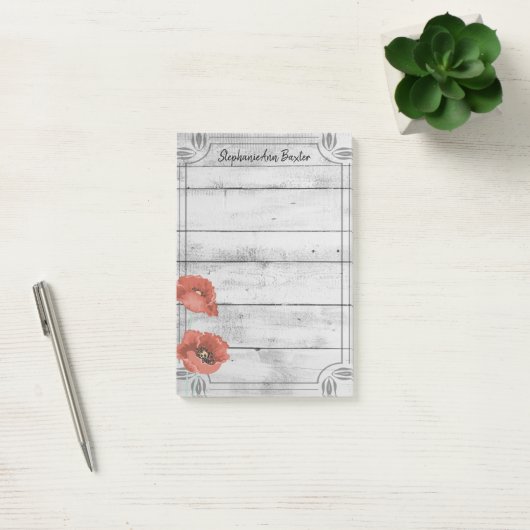 Post-it® Fleurs de pavot en bois blanc rustique Notes (Bureau)