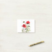 Post-it® Fleurs de pavot rouge aquarelle rustique chic (Sur un bureau)