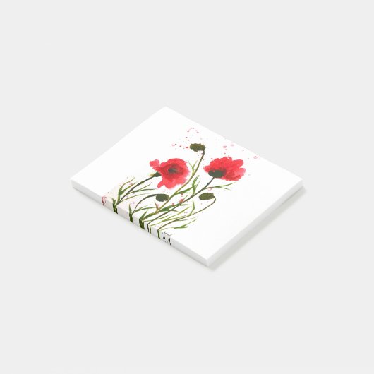 Post-it® Fleurs de pavot rouge aquarelle rustique chic (Incliné)