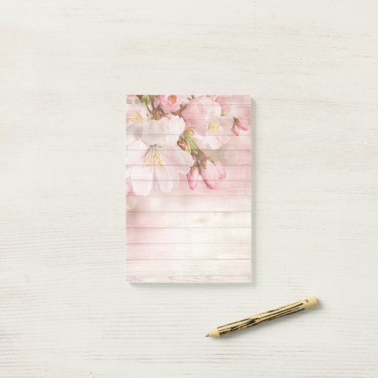 Post-it® Fleurs de pomme rose et blanche (Sur un bureau)
