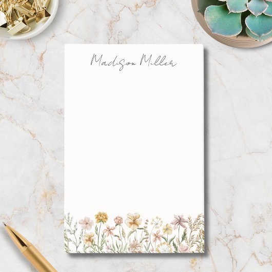 Post-it® Fleurs de prairie sauvage aquarelle monogrammée