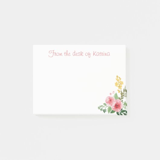 Post-it® Fleurs de rose rose d'aquarelle florale personnali (Devant)