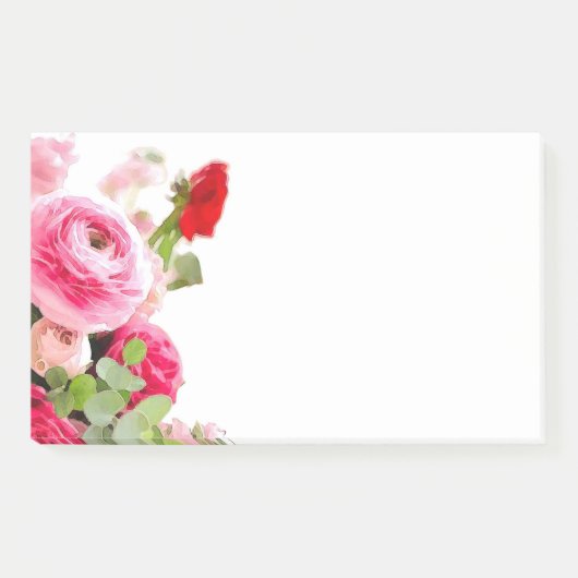 Post-it® Fleurs de Roses floraux Modèles d'aquarelles blanc (Devant)