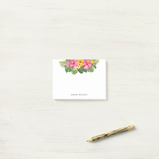 Post-it® Fleurs d'Hibiscus rose tropical (Sur un bureau)