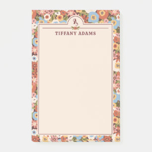 Post-it® Fleurs Ditsy Abstraites Rétro Monogramme Nom