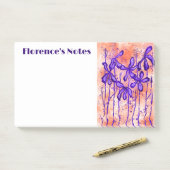 Post-it® Fleurs encrées violettes et orange (Sur un bureau)