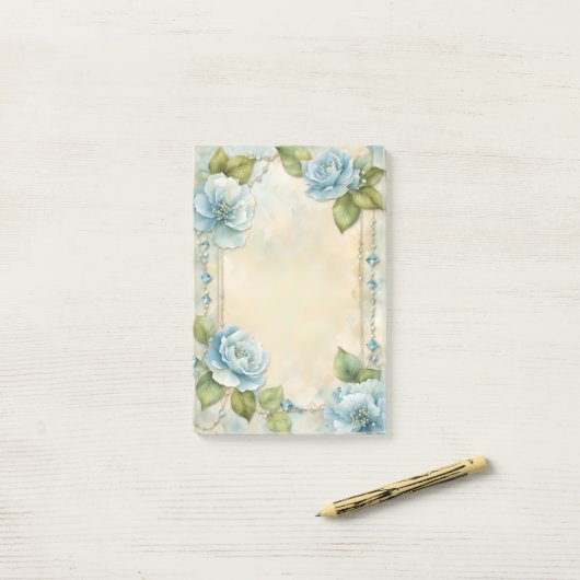 Post-it® Fleurs et bijoux bleus (Sur un bureau)