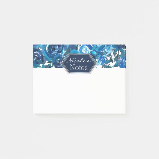 Post-it® Fleurs Florales Indigo Bleu Élégant Chic Mariage (Devant)