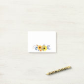 Post-it® Fleurs Florales Jaunes Et Bleus D'Aquarelle (Sur un bureau)