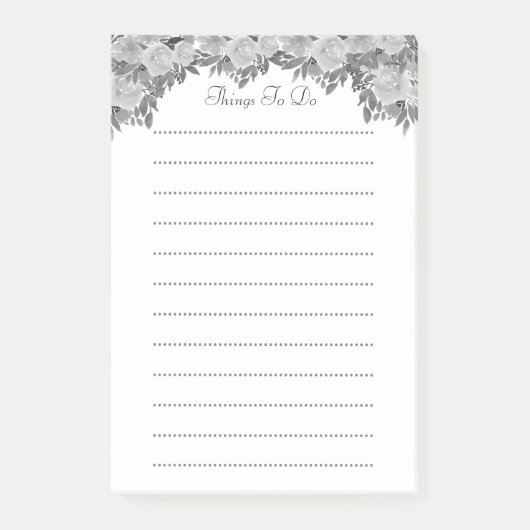 Post-it® Fleurs gris argent aquarelle Choses à faire aligné (Devant)