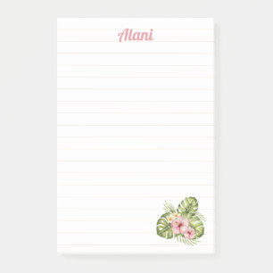 Post-it® Fleurs Hawaïennes Personnalisées avec Nom 4x6 Lign