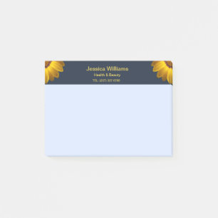 Post-it® Fleurs jaunes sur fond bleu marine Monogramme