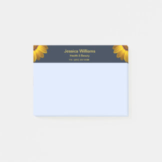 Post-it® Fleurs jaunes sur fond bleu marine Monogramme