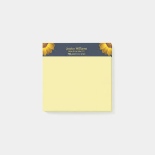 Post-it® Fleurs jaunes sur le Monogramme arrière - plan ble