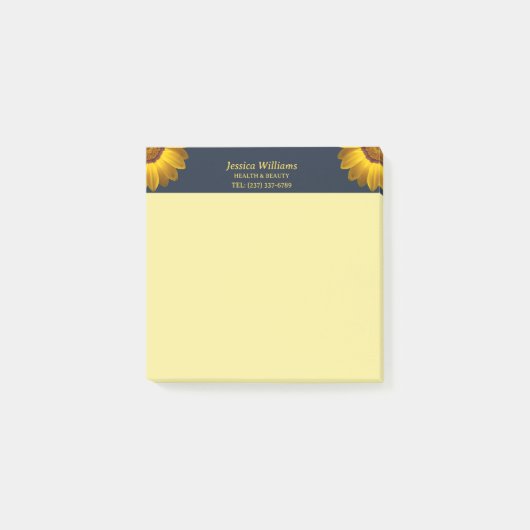 Post-it® Fleurs jaunes sur le Monogramme arrière - plan ble (Devant)