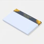 Post-it® Fleurs jaunes sur le Monogramme arrière - plan ble (Incliné)